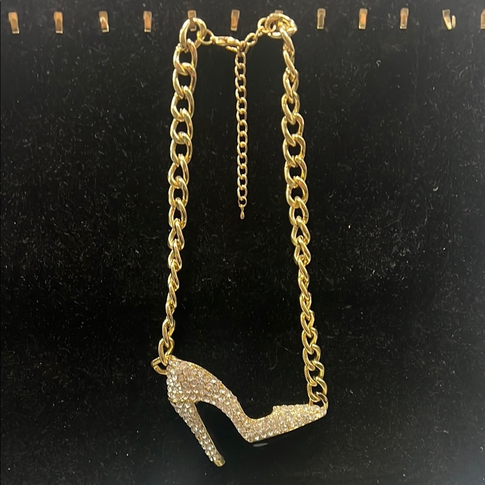 Gold Chain Necklace with Rhinestone Shoe Pendant - Picture 2 of 2